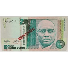 CABO VERDE 1989 . TWO HUNDRED 200 ESCUDOS BANKNOTE . SPECIMEN